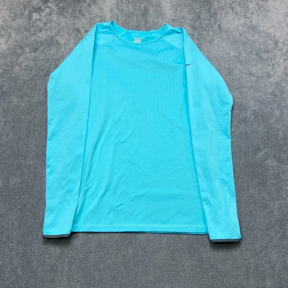Nike Pro Dri Fit Training Shirt Mens Large Blue Swoosh Logo Raglan Sleeve Sports